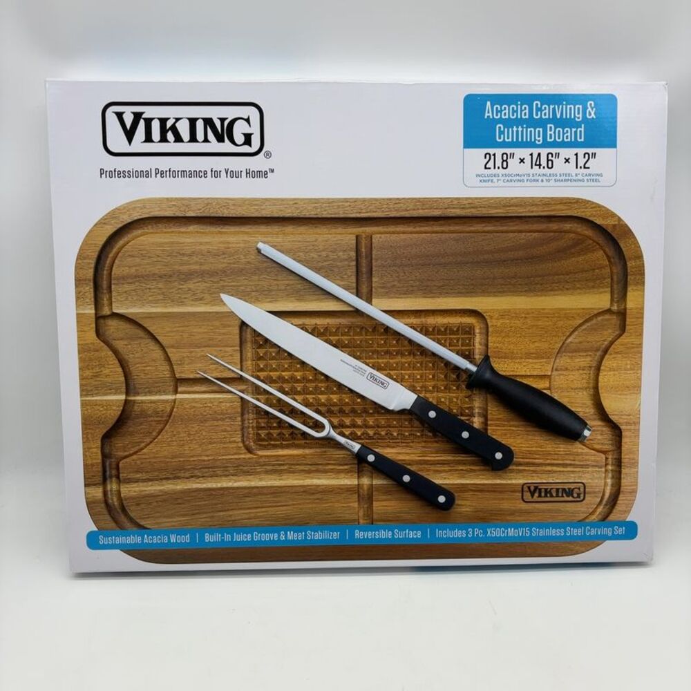 Viking Acacia Oversized Carving Board With 3pc Carving Set